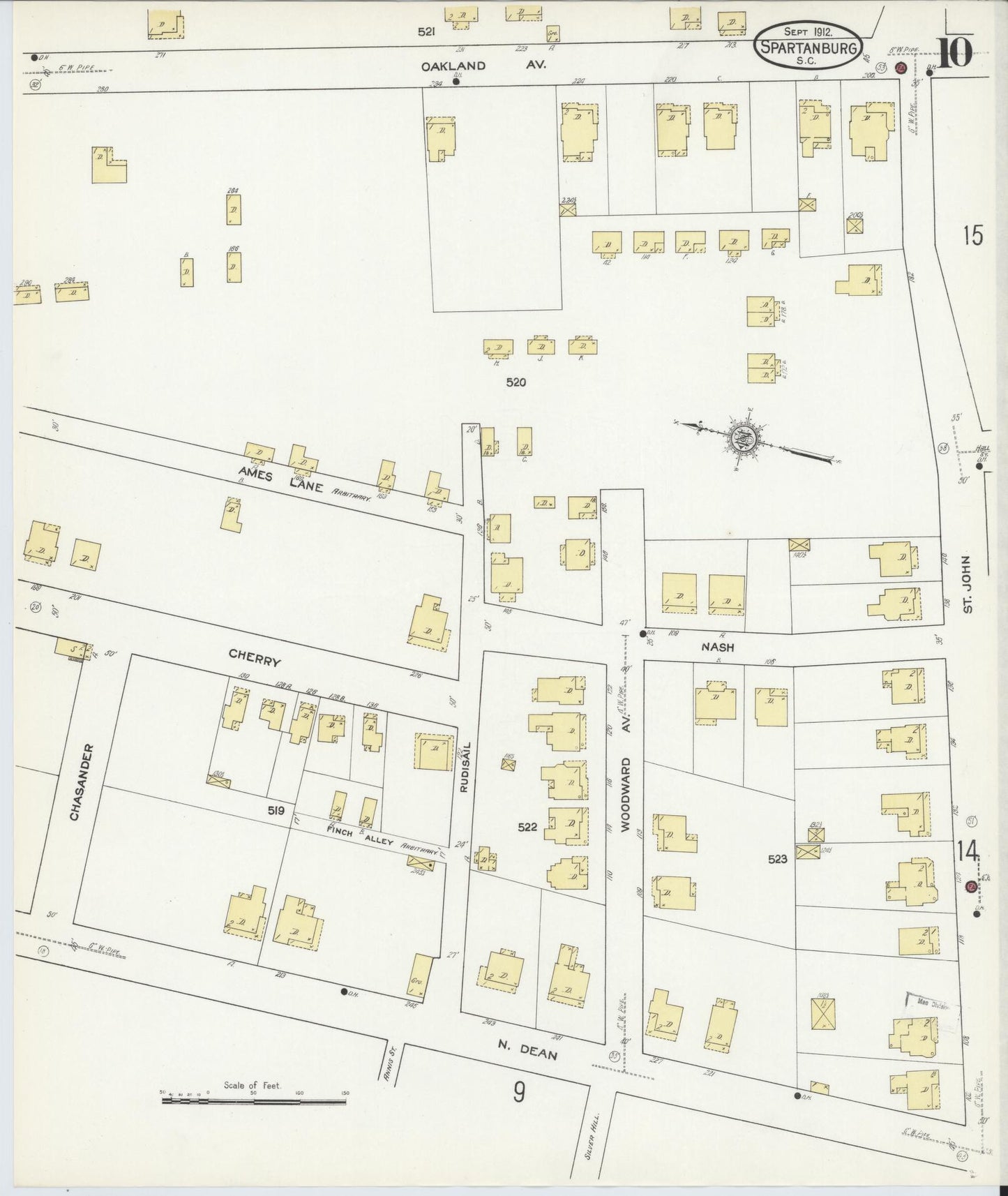 Sanborn Fire Insurance Map from Spartanburg, Spartanburg County, South Carolina (1912), Sheet #0010 - Complete Map Set gallery image, historic Sanborn map, vintage wall art, South Carolina South Carolina