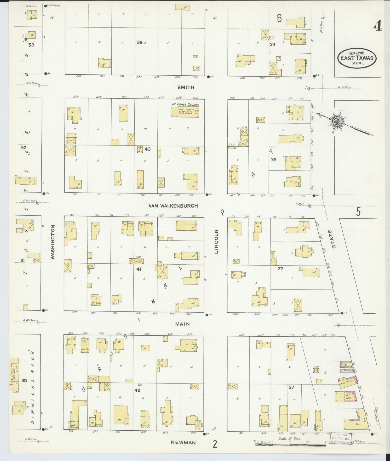Sanborn Fire Insurance Map from East Tawas, Iosco County, Michigan (1910), Sheet #0004 - Historic Sanborn Fire Insurance Map Print, vintage old map wall art, antique decor, genealogy gift, Michigan Michigan map