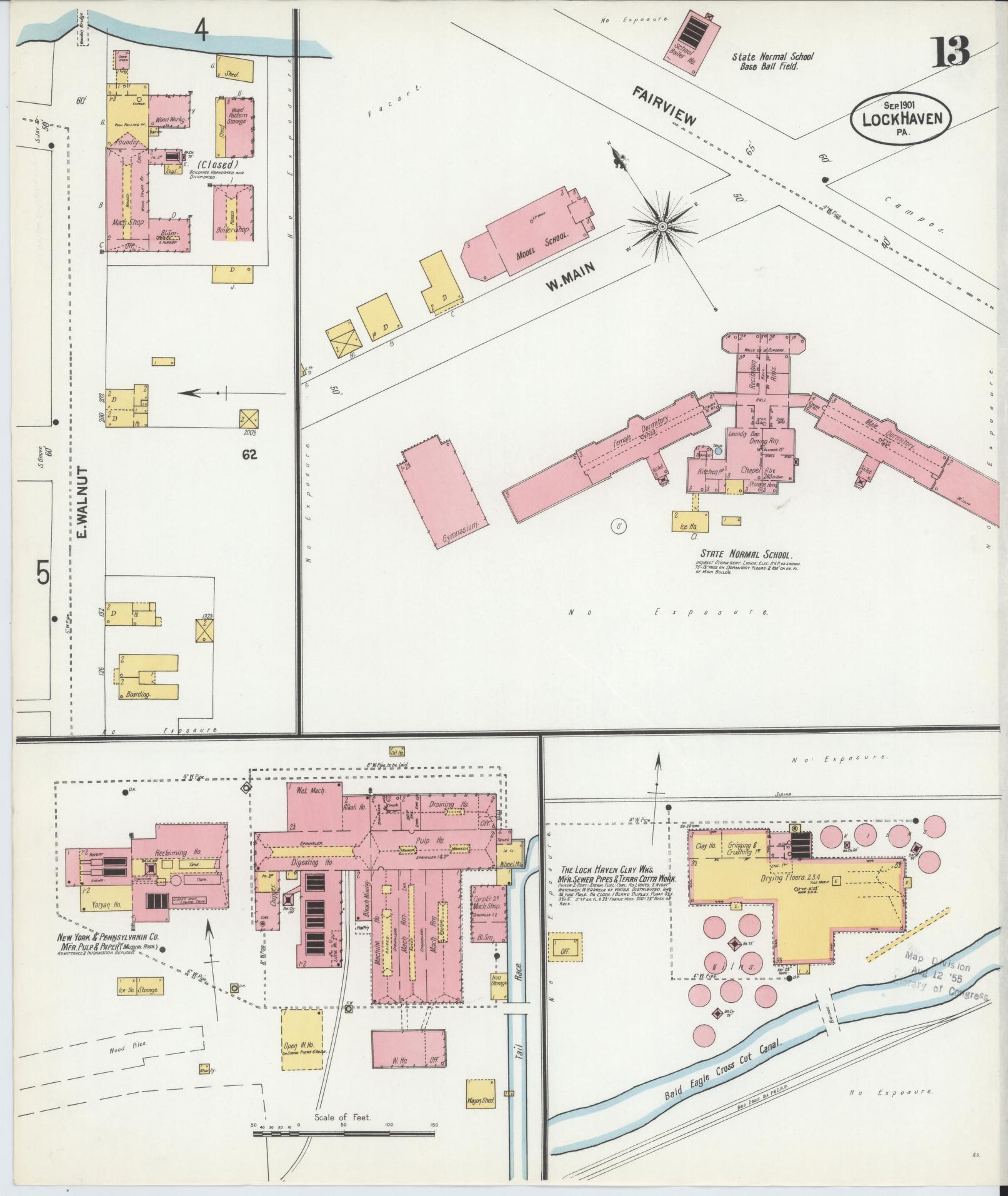 Sanborn Fire Insurance Map from Lock Haven, Clinton County, Pennsylvania (1901), Sheet #0013 - Historic Sanborn Fire Insurance Map Print, vintage old map wall art, antique decor, genealogy gift, Pennsylvania Pennsylvania map
