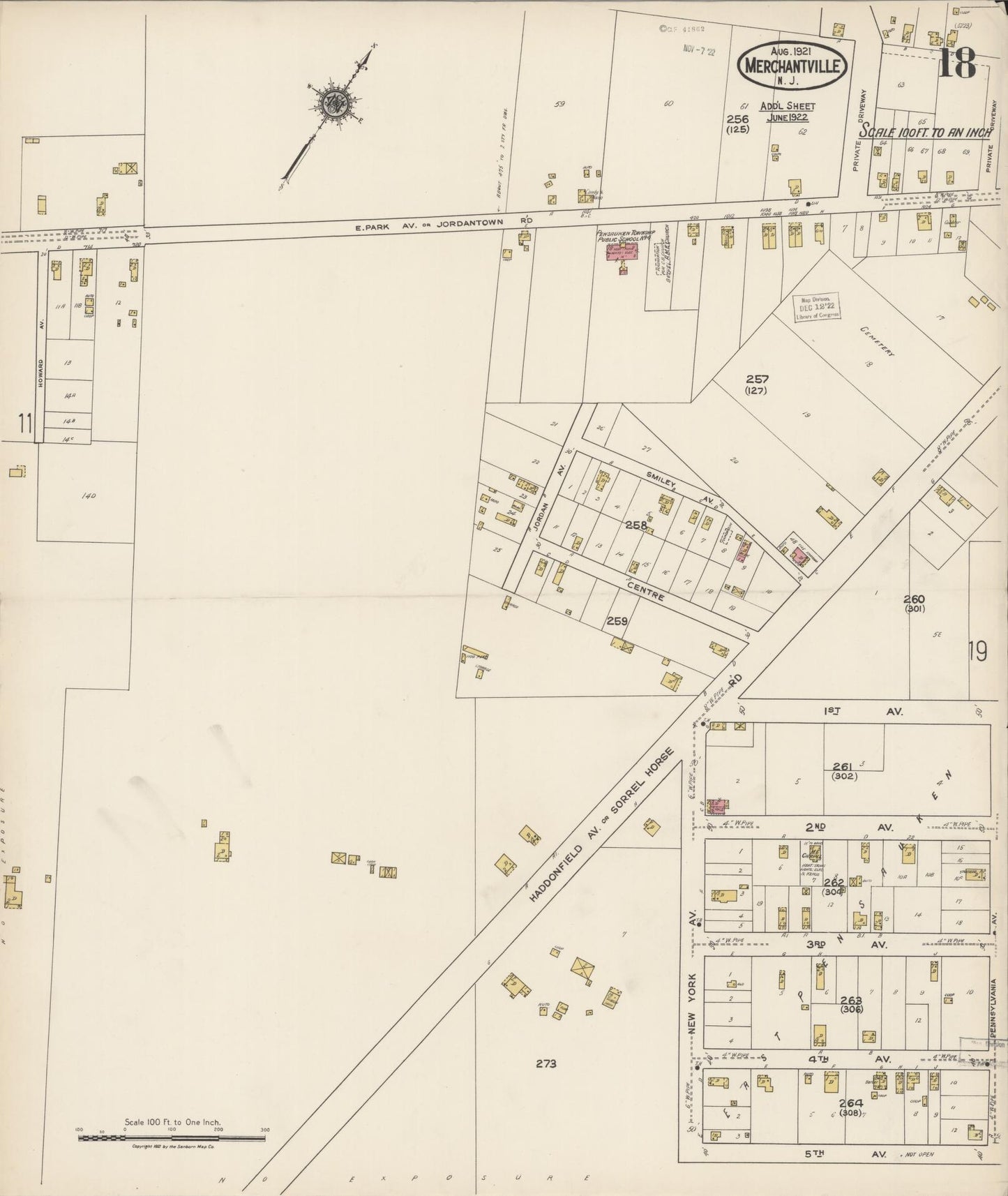Sanborn Fire Insurance Map from Merchantville, Camden County, New Jersey (1921), Sheet #0018 - Historic Sanborn Fire Insurance Map Print, vintage old map wall art, antique decor, genealogy gift, New Jersey New Jersey map