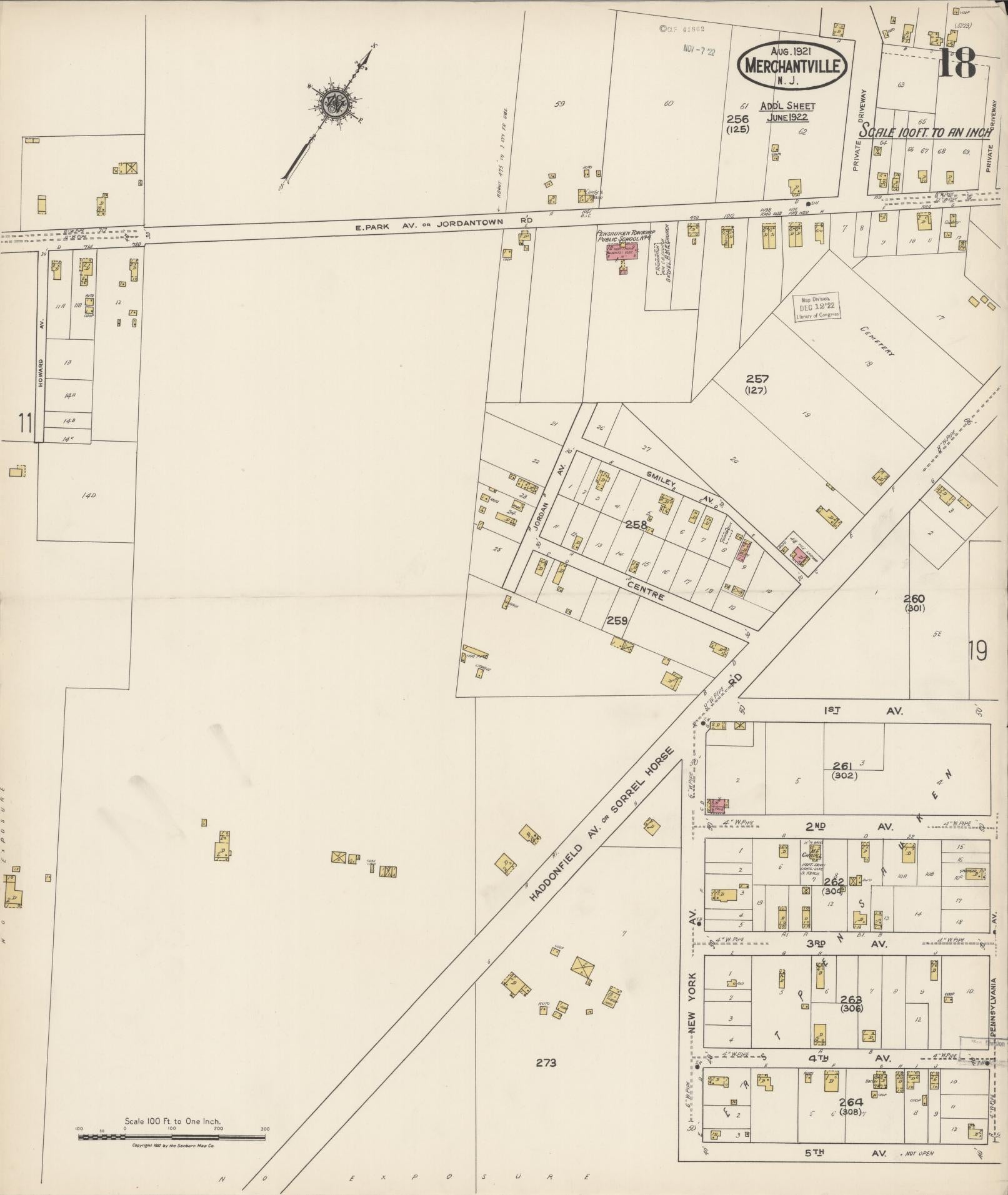 Sanborn Fire Insurance Map from Merchantville, Camden County, New Jersey (1921), Sheet #0018 - Historic Sanborn Fire Insurance Map Print, vintage old map wall art, antique decor, genealogy gift, New Jersey New Jersey map