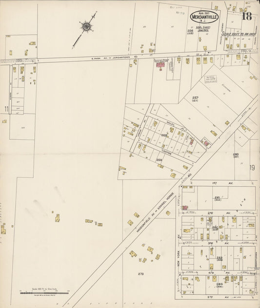 Sanborn Fire Insurance Map from Merchantville, Camden County, New Jersey (1921), Sheet #0018 - Historic Sanborn Fire Insurance Map Print, vintage old map wall art, antique decor, genealogy gift, New Jersey New Jersey map