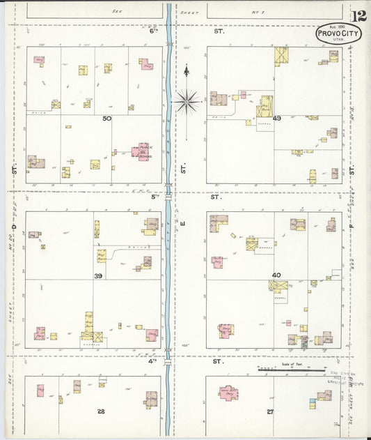 Sanborn Fire Insurance Map from Provo, Utah County, Utah (1890), Sheet #0012 - Historic Sanborn Fire Insurance Map Print, vintage old map wall art, antique decor, genealogy gift, Provo Utah map