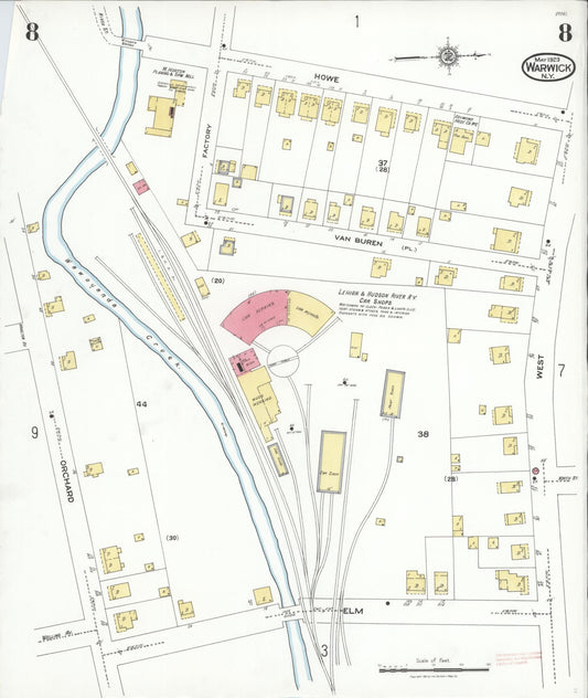 Sanborn Fire Insurance Map from Warwick, Orange County, New York (1923), Sheet #0008 - Historic Sanborn Fire Insurance Map Print, vintage old map wall art, antique decor, genealogy gift, New York New York map