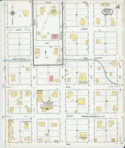 Sanborn Fire Insurance Map from Paris, Logan County, Arkansas (1918), Sheet #0004 - Complete Map Set gallery image, historic Sanborn map, vintage wall art, Arkansas Arkansas
