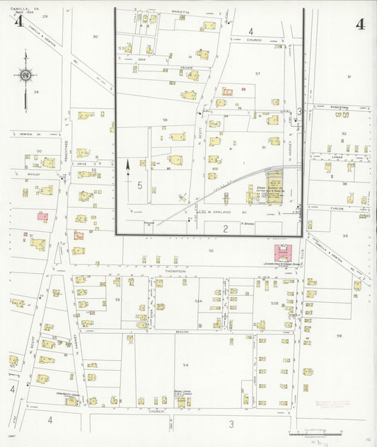 Sanborn Fire Insurance Map from Camilla, Mitchell County, Georgia (1934), Sheet #0004 - Historic Sanborn Fire Insurance Map Print, vintage old map wall art, antique decor, genealogy gift, Georgia Georgia map