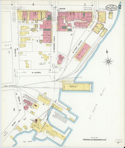 Sanborn Fire Insurance Map from Palatka, Putnam County, Florida (1909), Sheet #0002 - Complete Map Set gallery image, historic Sanborn map, vintage wall art, Florida Florida