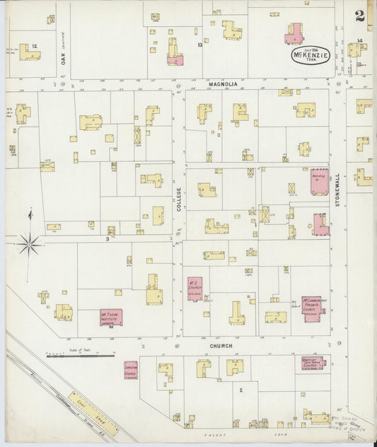 Sanborn Fire Insurance Map from McKenzie, Carroll County, Tennessee (1896), Sheet #0002 - Historic Sanborn Fire Insurance Map Print, vintage old map wall art, antique decor, genealogy gift, Tennessee Tennessee map