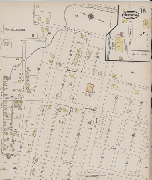 Sanborn Fire Insurance Map from Morristown, Hamblen County, Tennessee (1922), Sheet #0016 - Historic Sanborn Fire Insurance Map Print, vintage old map wall art, antique decor, genealogy gift, Tennessee Tennessee map