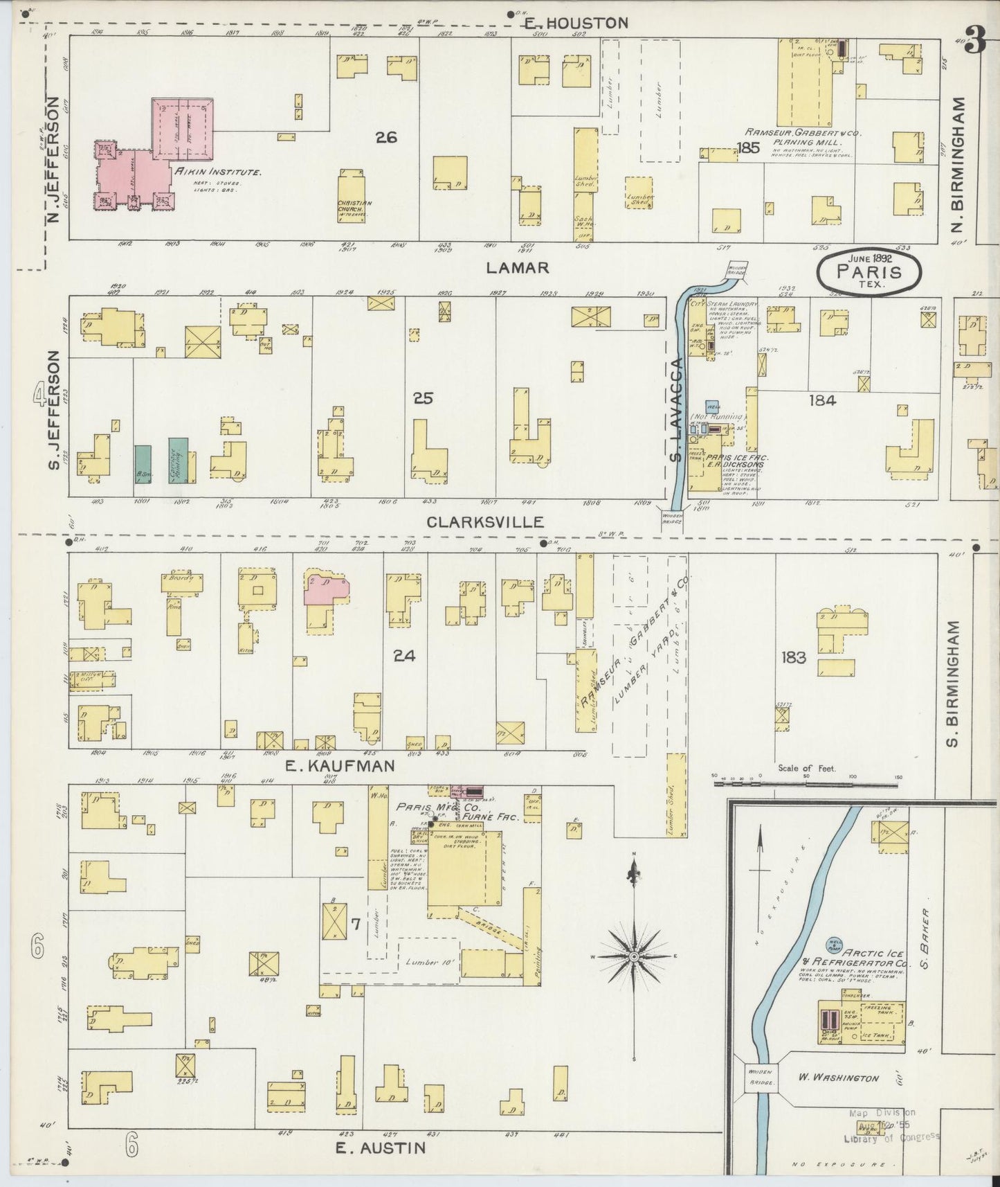 Sanborn Fire Insurance Map from Paris, Lamar County, Texas (1892), Sheet #0003 - Complete Map Set gallery image, historic Sanborn map, vintage wall art, Texas Texas