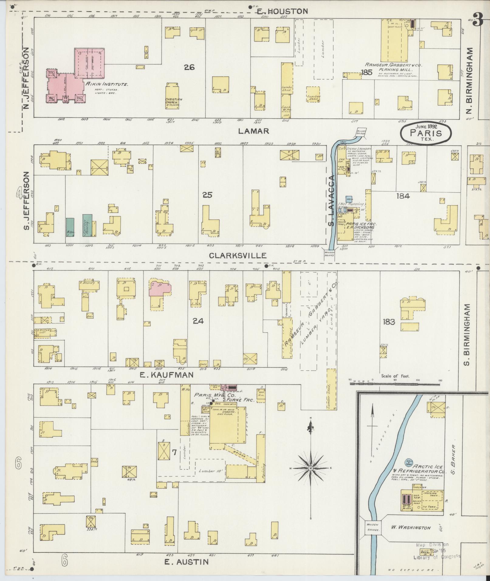 Sanborn Fire Insurance Map from Paris, Lamar County, Texas (1892), Sheet #0003 - Complete Map Set gallery image, historic Sanborn map, vintage wall art, Texas Texas