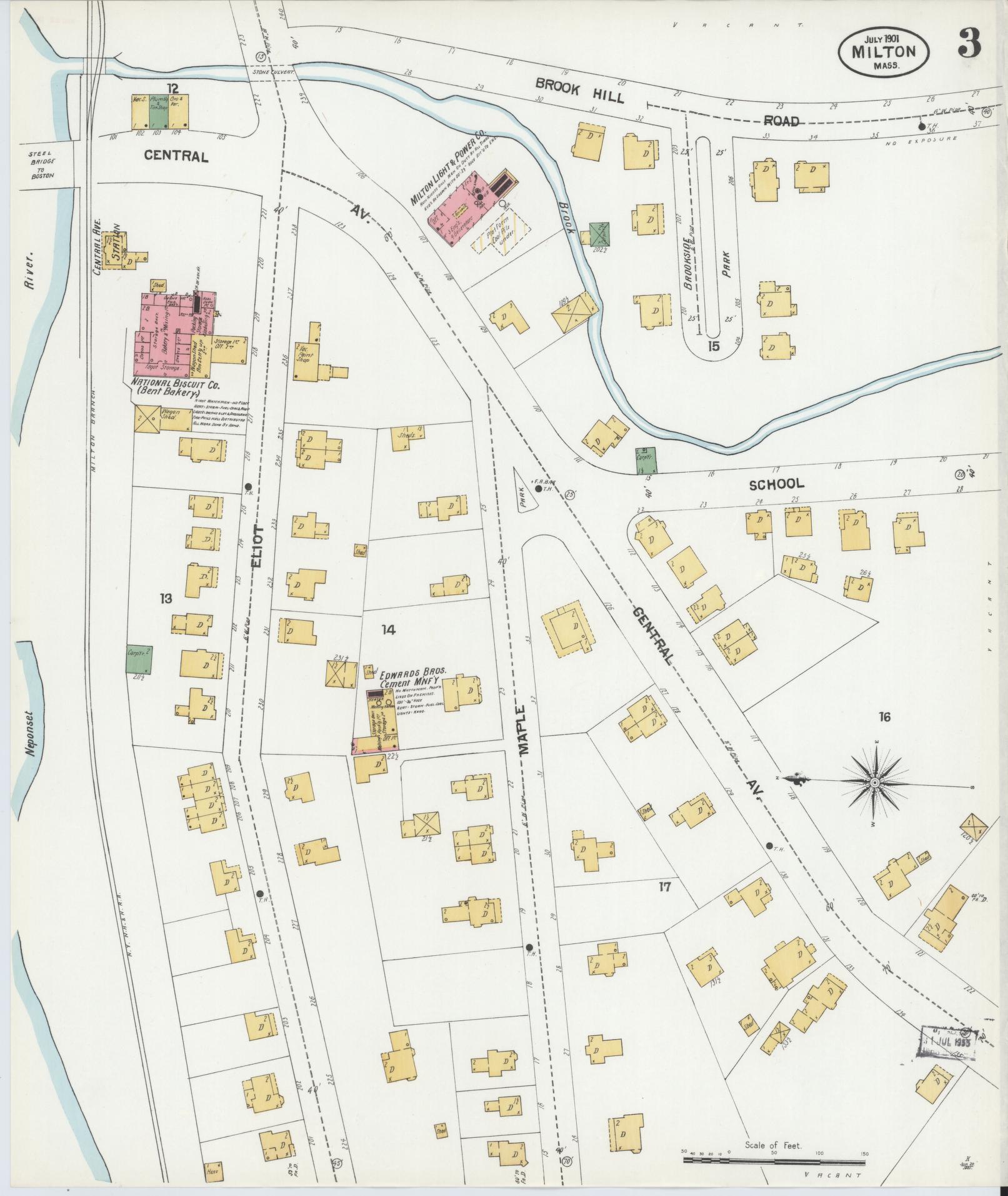 Sanborn Fire Insurance Map from Milton, Norfolk County, Massachusetts (1901), Sheet #0003 - Complete Map Set gallery image, historic Sanborn map, vintage wall art, Massachusetts Massachusetts