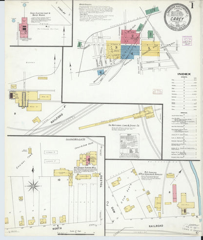 Sanborn Fire Insurance Map from Carey, Wyandot County, Ohio (1908), Sheet #0001 - Historic Sanborn Fire Insurance Map Print, vintage old map wall art, antique decor, genealogy gift, Ohio Ohio map