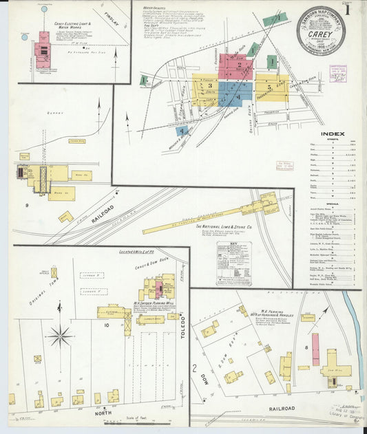 Sanborn Fire Insurance Map from Carey, Wyandot County, Ohio (1908), Sheet #0001 - Historic Sanborn Fire Insurance Map Print, vintage old map wall art, antique decor, genealogy gift, Ohio Ohio map