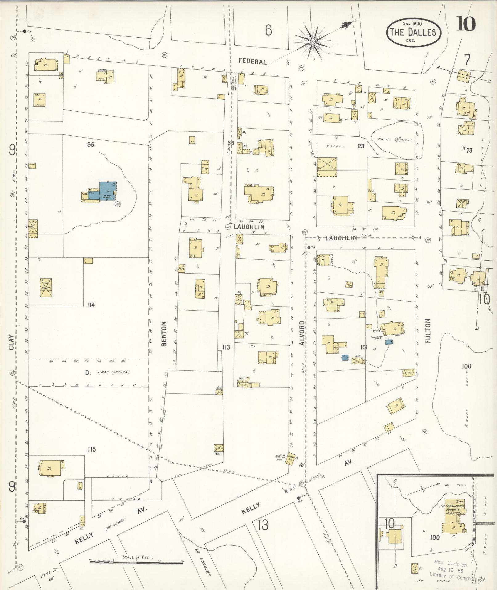 Sanborn Fire Insurance Map from The Dalles, Wasco County, Oregon (1900), Sheet #0010 - Complete Map Set gallery image, historic Sanborn map, vintage wall art, Oregon Oregon