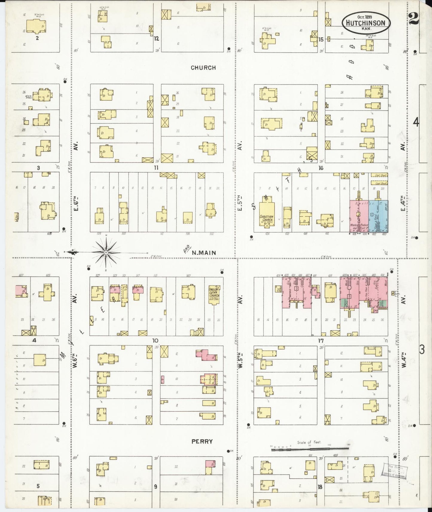 Sanborn Fire Insurance Map from Hutchinson, Reno County, Kansas (1899), Sheet #0002 - Historic Sanborn Fire Insurance Map Print, vintage old map wall art, antique decor, genealogy gift, Kansas Kansas map