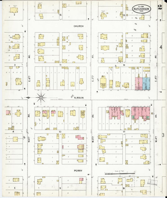 Sanborn Fire Insurance Map from Hutchinson, Reno County, Kansas (1899), Sheet #0002 - Historic Sanborn Fire Insurance Map Print, vintage old map wall art, antique decor, genealogy gift, Kansas Kansas map