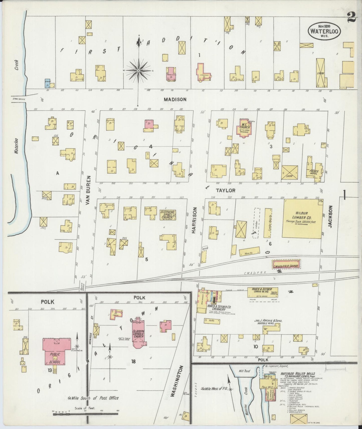 Sanborn Fire Insurance Map from Waterloo, Jefferson County, Wisconsin (1899), Sheet #0002 - Complete Map Set gallery image, historic Sanborn map, vintage wall art, Wisconsin Wisconsin