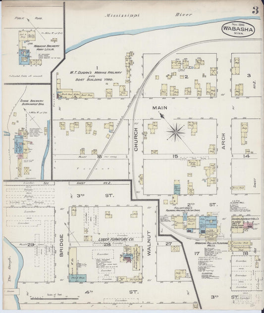 Sanborn Fire Insurance Map from Wabasha, Wabasha County, Minnesota (1885), Sheet #0003 - Historic Sanborn Fire Insurance Map Print, vintage old map wall art, antique decor, genealogy gift, Minnesota Minnesota map