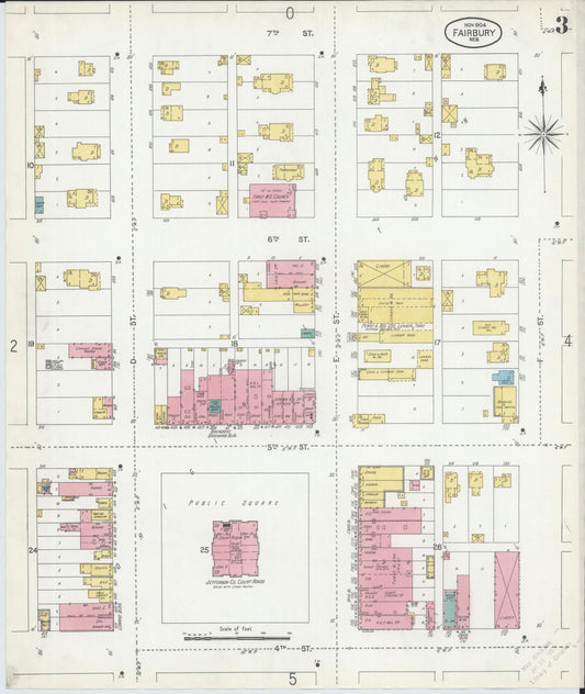 Sanborn Fire Insurance Map from Fairbury, Jefferson County, Nebraska (1904), Sheet #0003 - Historic Sanborn Fire Insurance Map Print, vintage old map wall art, antique decor, genealogy gift, Nebraska Nebraska map