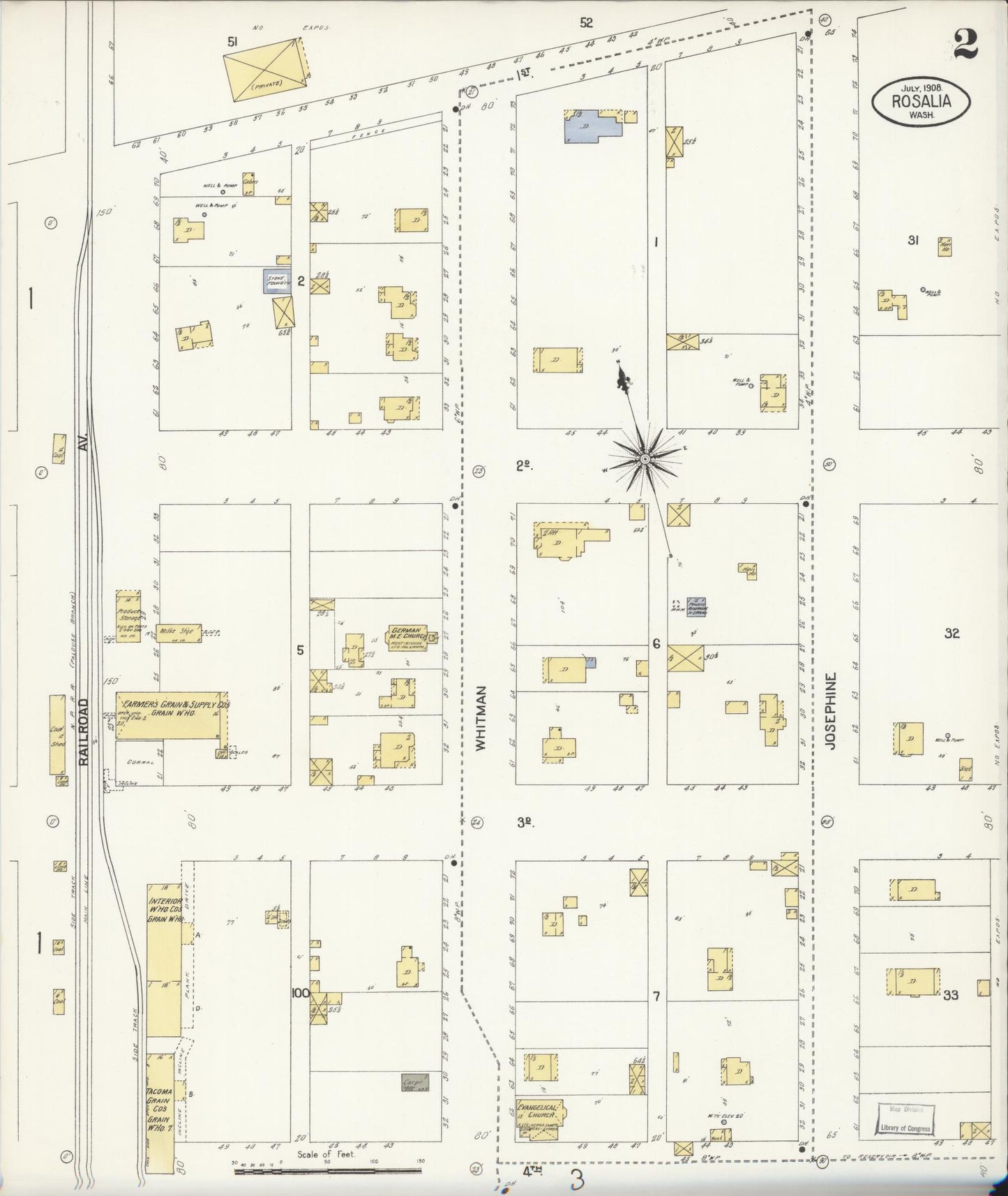 Sanborn Fire Insurance Map from Rosalia, Whitman County, Washington (1908), Sheet #0002 - Complete Map Set gallery image, historic Sanborn map, vintage wall art, Washington Washington