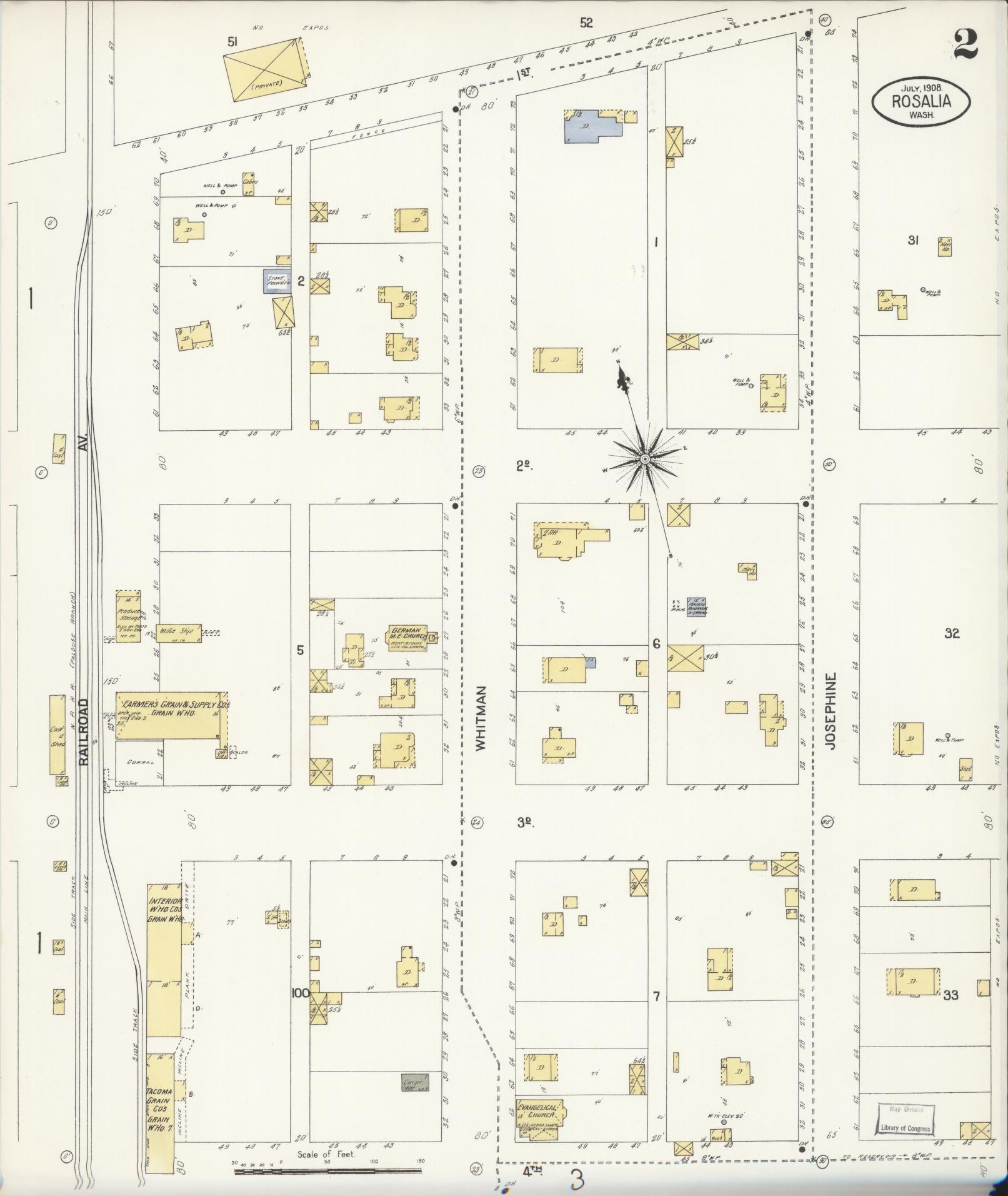 Sanborn Fire Insurance Map from Rosalia, Whitman County, Washington (1908), Sheet #0002 - Complete Map Set gallery image, historic Sanborn map, vintage wall art, Washington Washington
