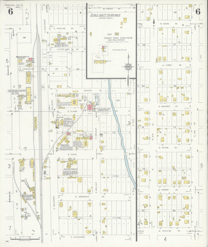 Sanborn Fire Insurance Map from Marlow, Stephens County, Oklahoma (1933), Sheet #0006 - Complete Map Set gallery image, historic Sanborn map, vintage wall art, Oklahoma Oklahoma