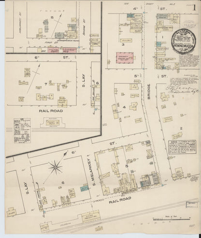 Sanborn Fire Insurance Map from Winnemucca, Humboldt County, Nevada (1885), Sheet #0001 - Complete Map Set gallery image, historic Sanborn map, vintage wall art, Nevada Nevada