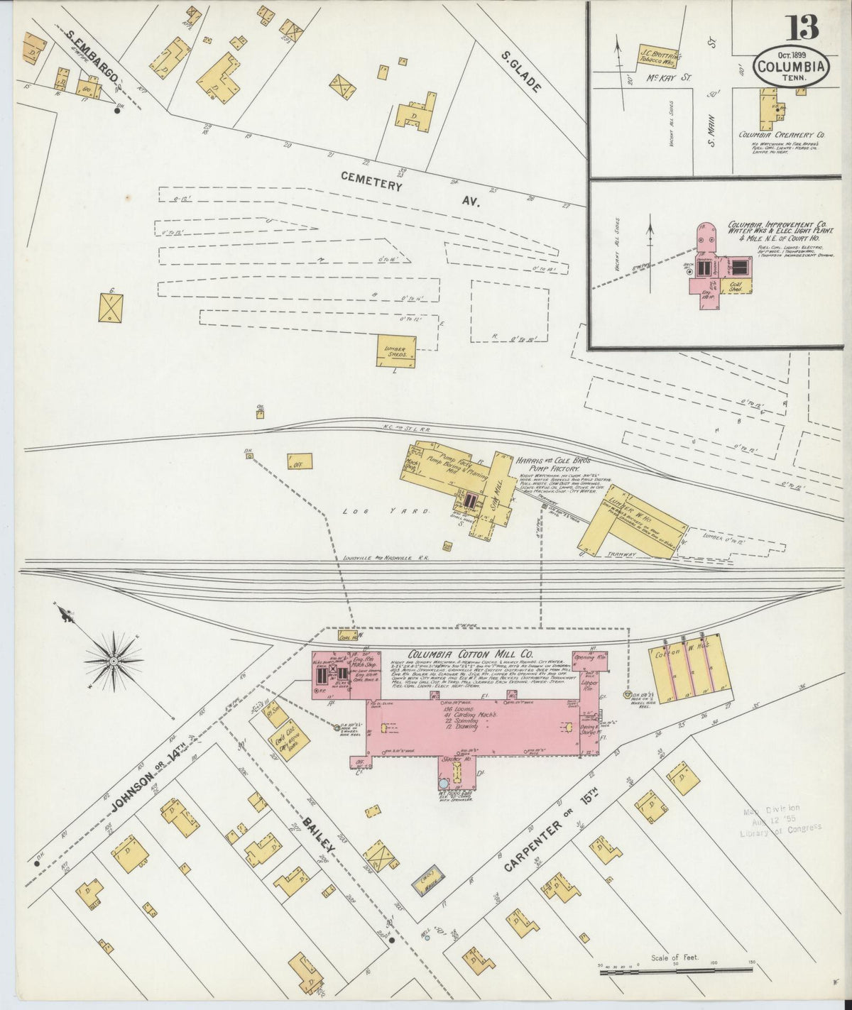 Sanborn Fire Insurance Map from Columbia, Maury County, Tennessee (1899), Sheet #0013 - Complete Map Set gallery image, historic Sanborn map, vintage wall art, Tennessee Tennessee