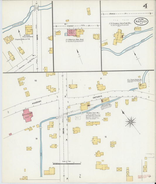 Sanborn Fire Insurance Map from Naples, Ontario County, New York (1906), Sheet #0004 - Historic Sanborn Fire Insurance Map Print, vintage old map wall art, antique decor, genealogy gift, New York New York map