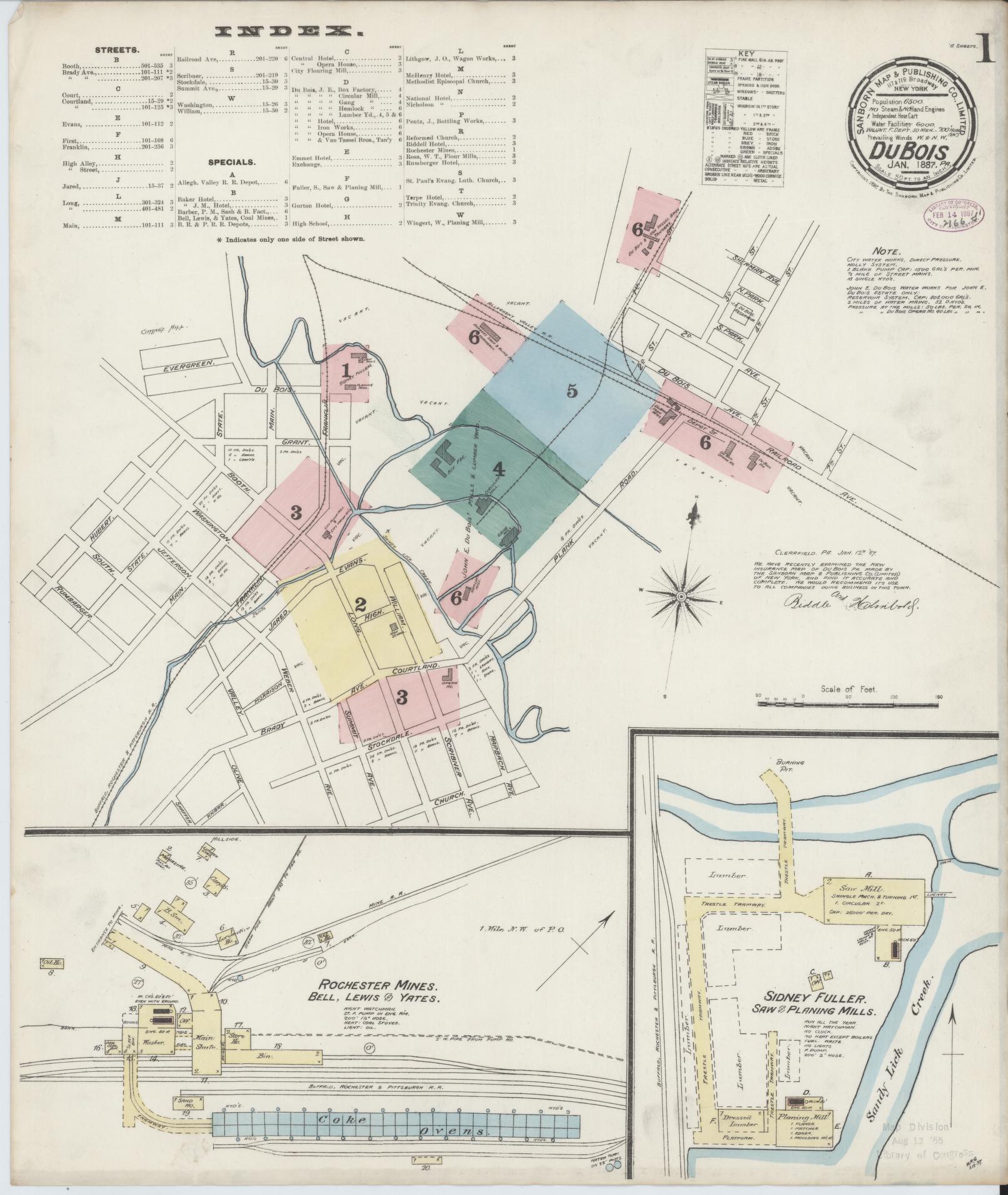 Sanborn Fire Insurance Map from Du Bois, Clearfield County, Pennsylvania (1887), Sheet #0001 - Historic Sanborn Fire Insurance Map Print, vintage old map wall art, antique decor, genealogy gift, Pennsylvania Pennsylvania map
