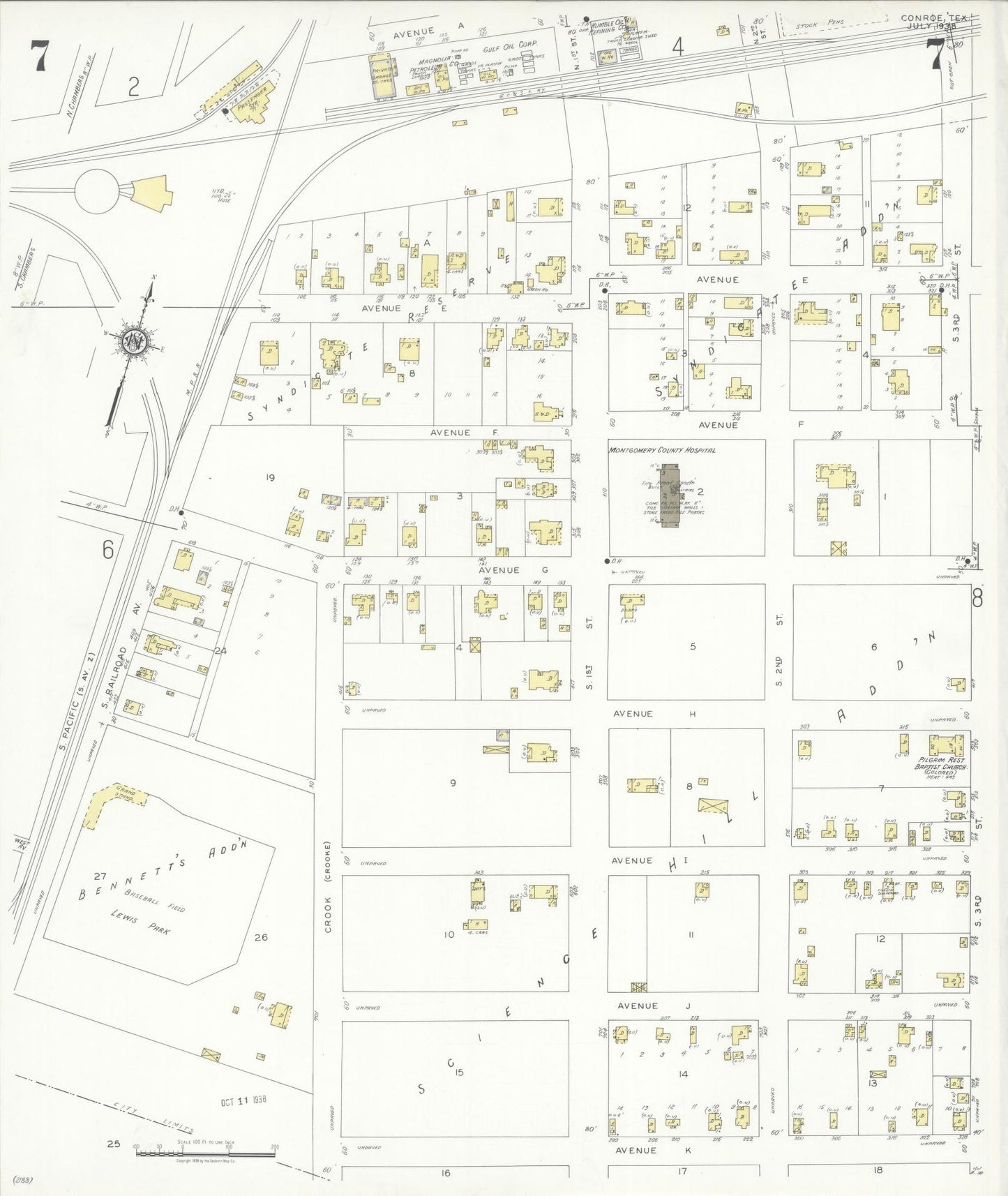 Sanborn Fire Insurance Map from Conroe, Montgomery County, Texas (1938), Sheet #0007 - Complete Map Set gallery image, historic Sanborn map, vintage wall art, Texas Texas