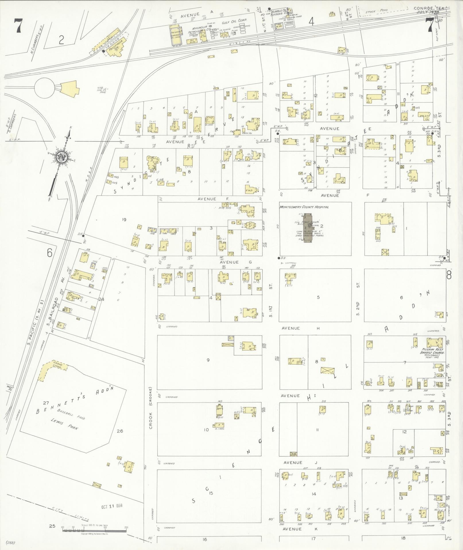Sanborn Fire Insurance Map from Conroe, Montgomery County, Texas (1938), Sheet #0007 - Complete Map Set gallery image, historic Sanborn map, vintage wall art, Texas Texas