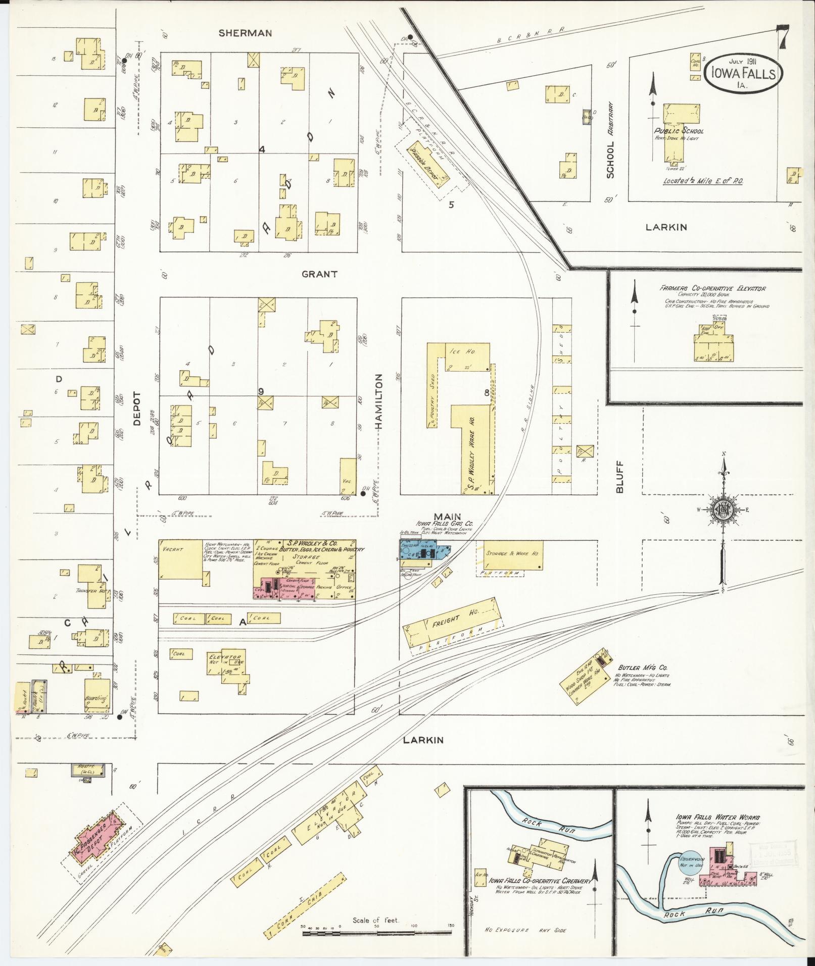 Sanborn Fire Insurance Map from Iowa Falls, Hardin County, Iowa (1911), Sheet #0007 - Historic Sanborn Fire Insurance Map Print, vintage old map wall art