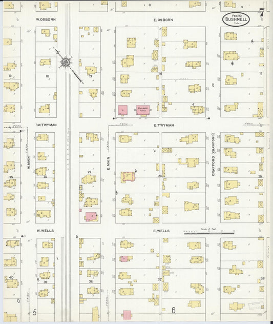 Sanborn Fire Insurance Map from Bushnell, Mcdonough County, Illinois (1912), Sheet #0007 - Historic Sanborn Fire Insurance Map Print, vintage old map wall art, antique decor, genealogy gift, Illinois Illinois map