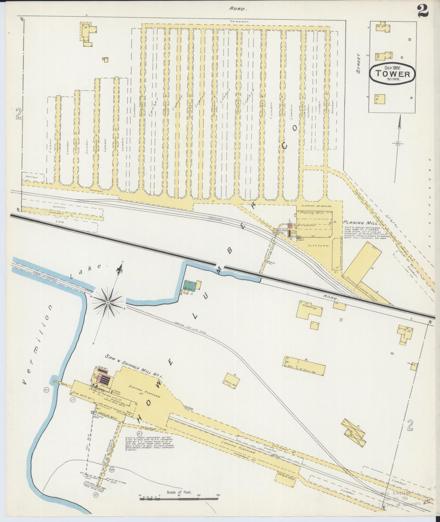 Sanborn Fire Insurance Map from Tower, Saint Louis County, Minnesota (1892), Sheet #0002 - Complete Map Set gallery image, historic Sanborn map, vintage wall art, Minnesota Minnesota