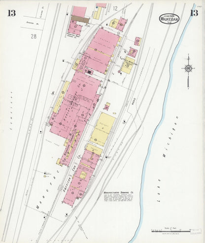 Sanborn Fire Insurance Map from Waukegan, Lake County, Illinois (1924), Sheet #0013 - Complete Map Set gallery image, historic Sanborn map, vintage wall art, Illinois Illinois