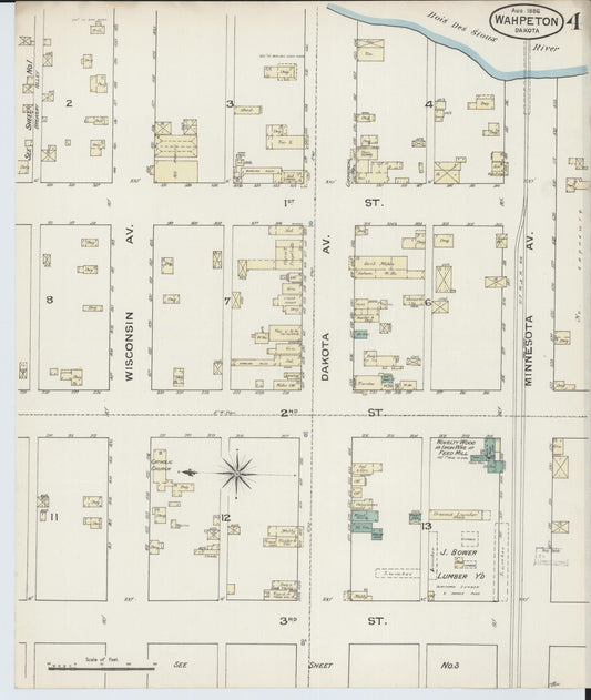 Sanborn Fire Insurance Map from Wahpeton, Richland County, North Dakota (1886), Sheet #0004 - Historic Sanborn Fire Insurance Map Print, vintage old map wall art, antique decor, genealogy gift, North Dakota North Dakota map