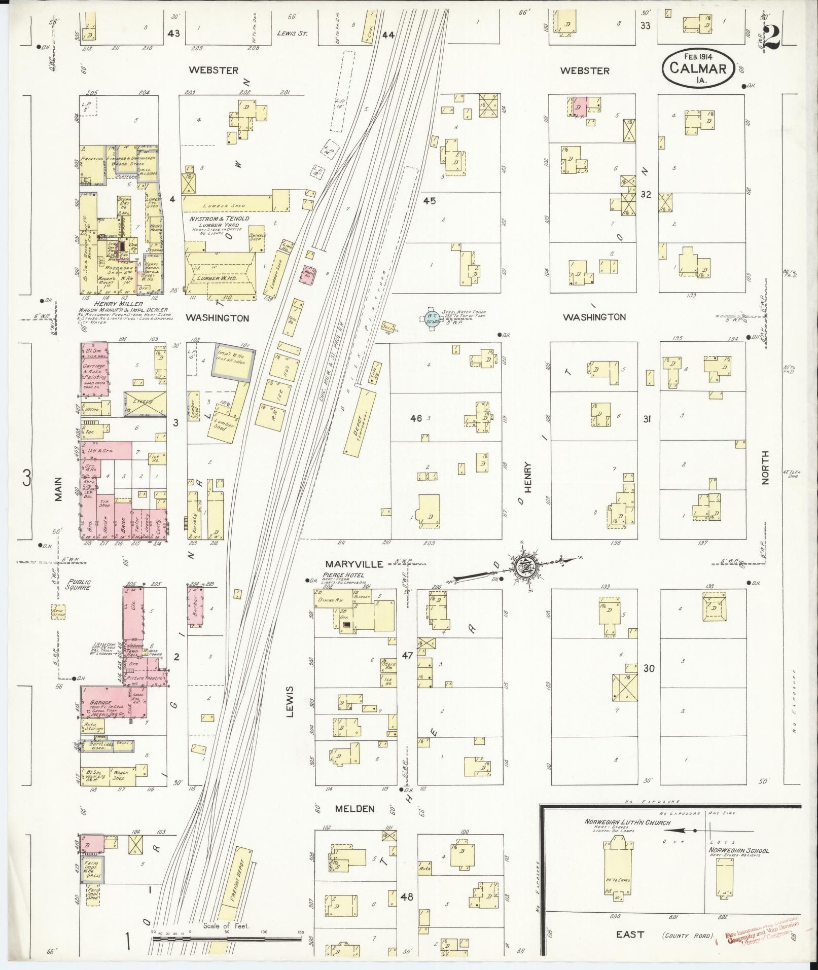 Sanborn Fire Insurance Map from Calmar, Winneshiek County, Iowa (1914), Sheet #0002 - Historic Sanborn Fire Insurance Map Print, vintage old map wall art