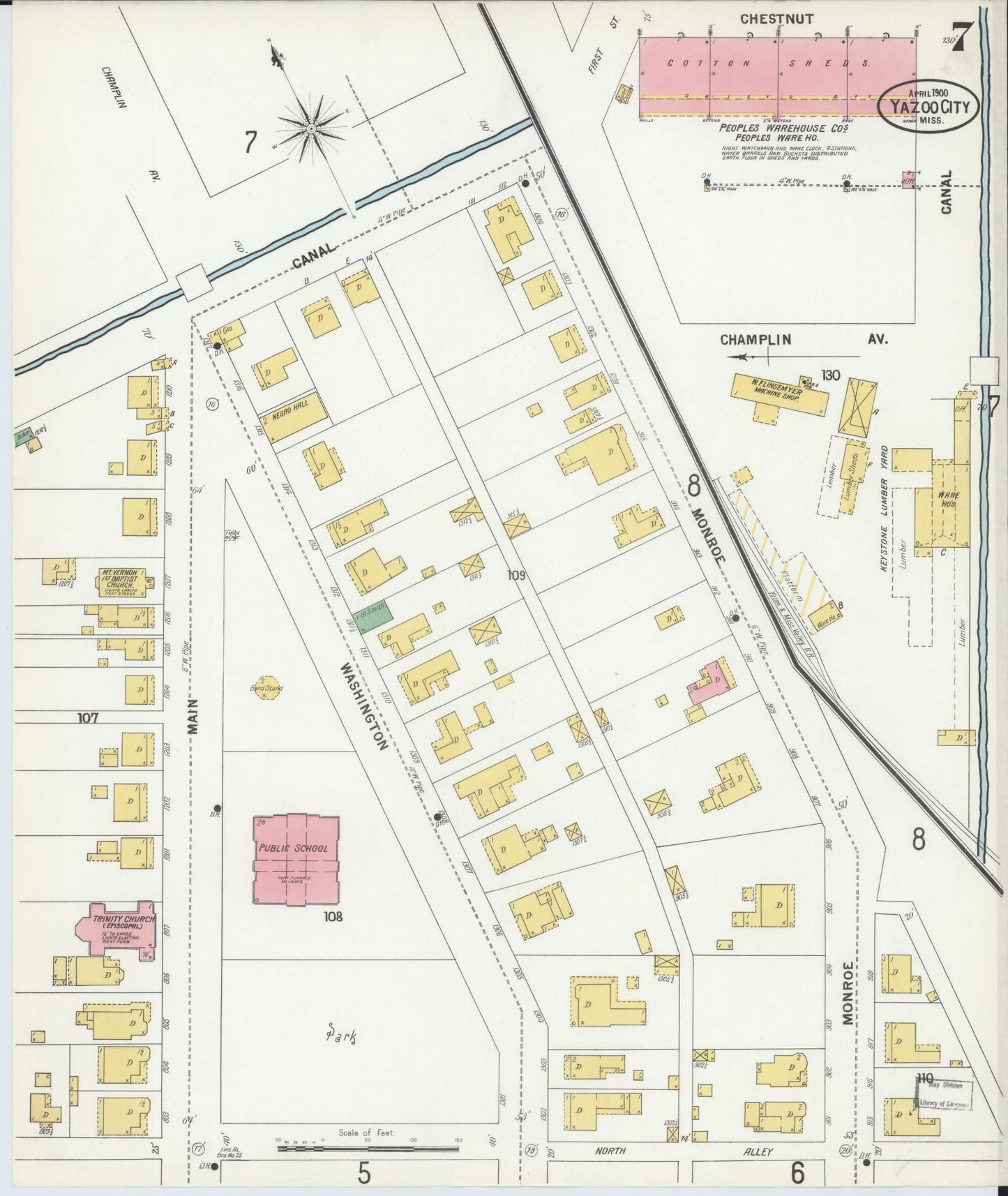 Sanborn Fire Insurance Map from Yazoo City, Yazoo County, Mississippi (1900), Sheet #0007 - Complete Map Set gallery image, historic Sanborn map, vintage wall art, Mississippi Mississippi
