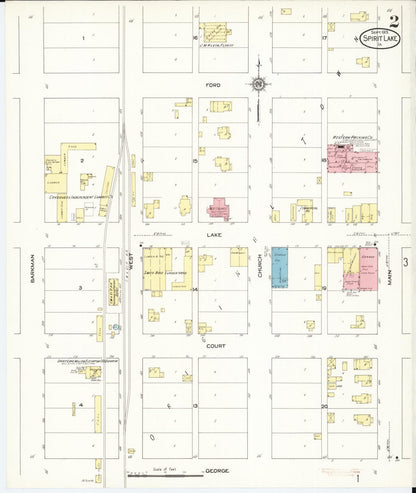 Sanborn Fire Insurance Map from Spirit Lake, Dickinson County, Iowa (1913), Sheet #0002 - Historic Sanborn Fire Insurance Map Print, vintage old map wall art