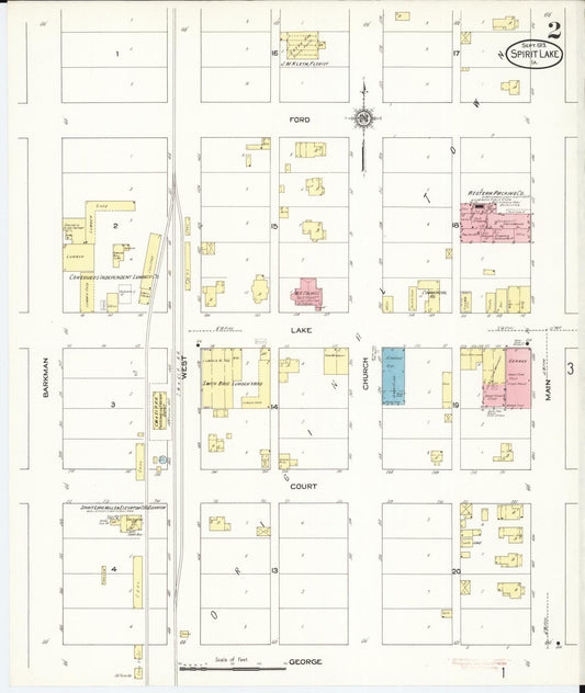 Sanborn Fire Insurance Map from Spirit Lake, Dickinson County, Iowa (1913), Sheet #0002 - Historic Sanborn Fire Insurance Map Print, vintage old map wall art