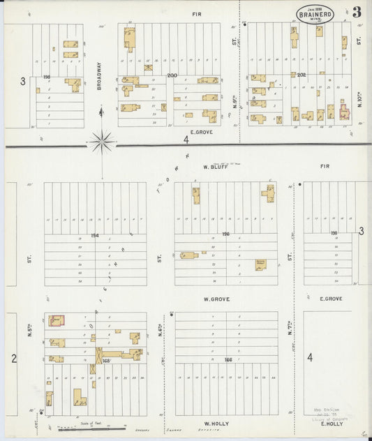 Sanborn Fire Insurance Map from Brainerd, Crow Wing County, Minnesota (1898), Sheet #0003 - Historic Sanborn Fire Insurance Map Print, vintage old map wall art, antique decor, genealogy gift, Minnesota Minnesota map