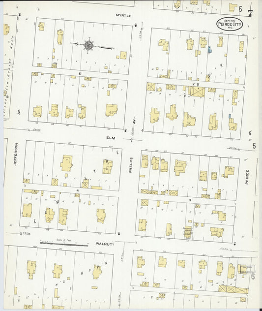 Sanborn Fire Insurance Map from Pierce City, Lawrence County, Missouri (1910), Sheet #0007 - Historic Sanborn Fire Insurance Map Print, vintage old map wall art, antique decor, genealogy gift, Missouri Missouri map