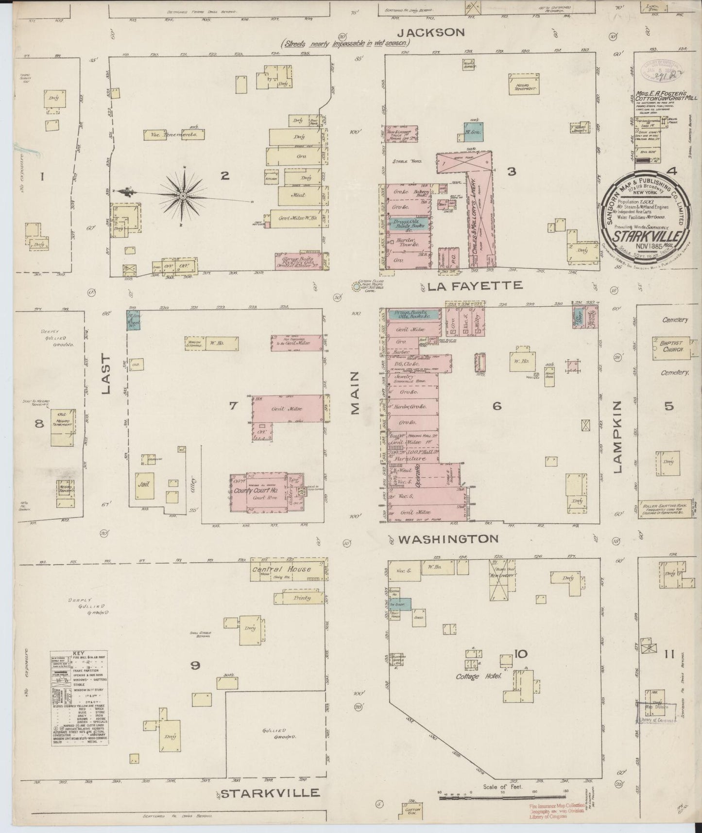 Sanborn Fire Insurance Map from Starkville, Oktibbeha County, Mississippi (1885), Sheet #0001 - Historic Sanborn Fire Insurance Map Print, vintage old map wall art, antique decor, genealogy gift, Mississippi Mississippi map