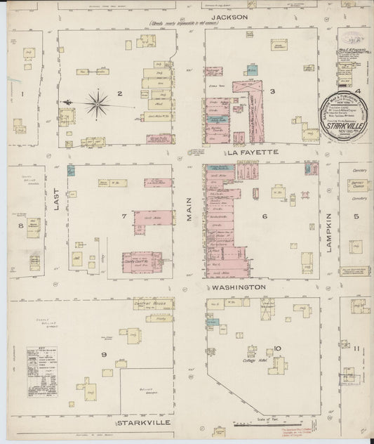Sanborn Fire Insurance Map from Starkville, Oktibbeha County, Mississippi (1885), Sheet #0001 - Historic Sanborn Fire Insurance Map Print, vintage old map wall art, antique decor, genealogy gift, Mississippi Mississippi map