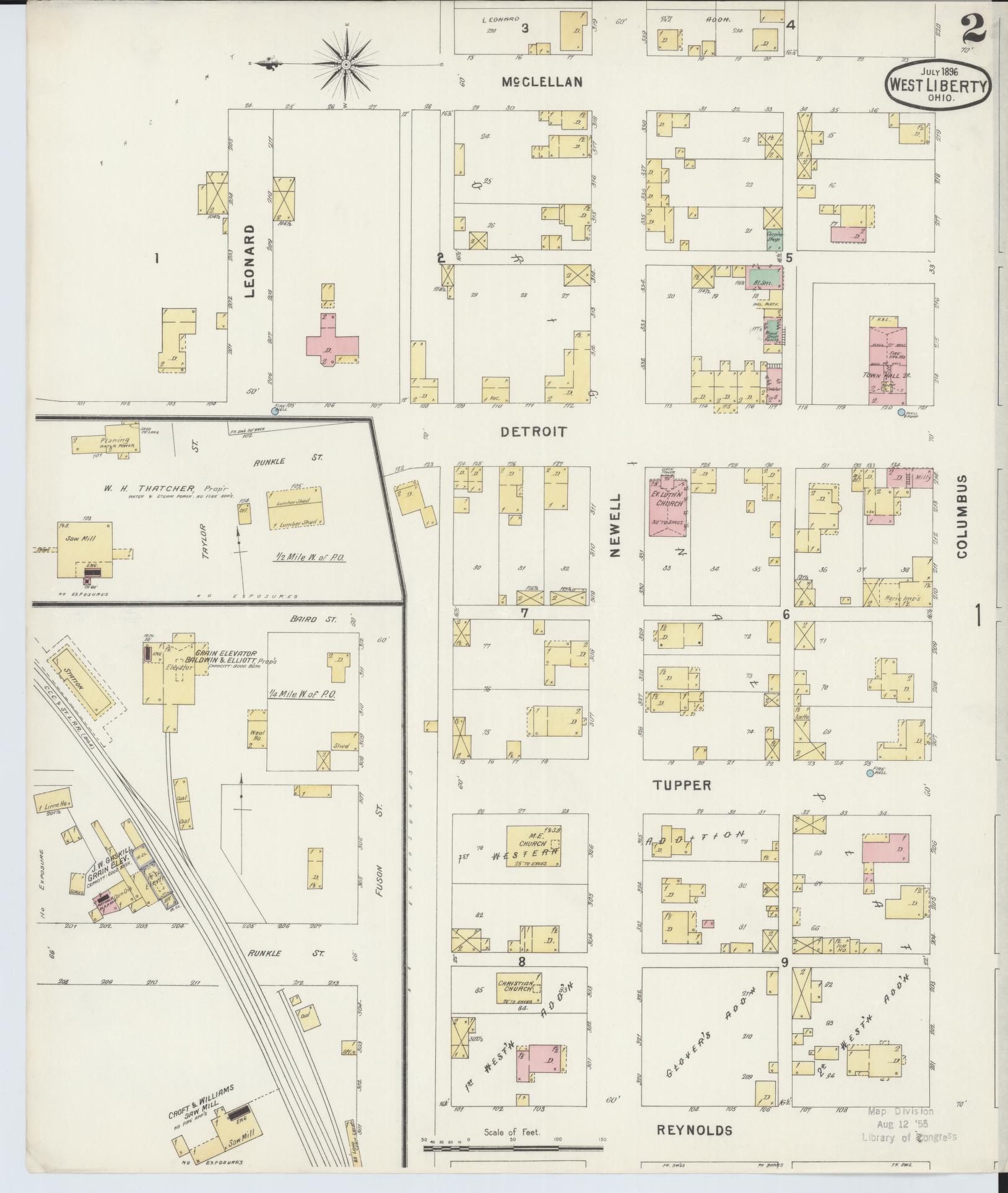Sanborn Fire Insurance Map from West Liberty, Logan County, Ohio (1896), Sheet #0002 - Historic Sanborn Fire Insurance Map Print, vintage old map wall art, antique decor, genealogy gift, Ohio Ohio map