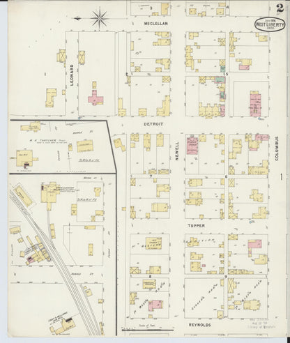 Sanborn Fire Insurance Map from West Liberty, Logan County, Ohio (1896), Sheet #0002 - Historic Sanborn Fire Insurance Map Print, vintage old map wall art, antique decor, genealogy gift, Ohio Ohio map