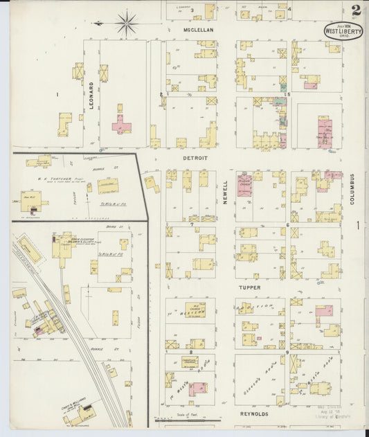 Sanborn Fire Insurance Map from West Liberty, Logan County, Ohio (1896), Sheet #0002 - Historic Sanborn Fire Insurance Map Print, vintage old map wall art, antique decor, genealogy gift, Ohio Ohio map