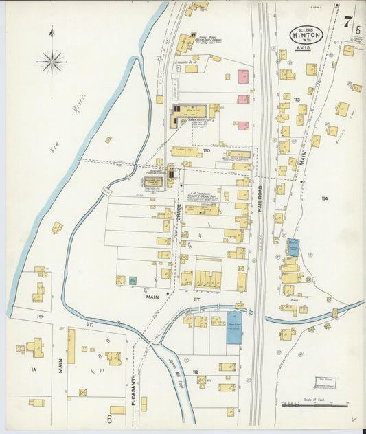 Sanborn Fire Insurance Map from Hinton, Summer County, West Virginia (1905), Sheet #0007 - Historic Sanborn Fire Insurance Map Print, vintage old map wall art, antique decor, genealogy gift, West Virginia West Virginia map